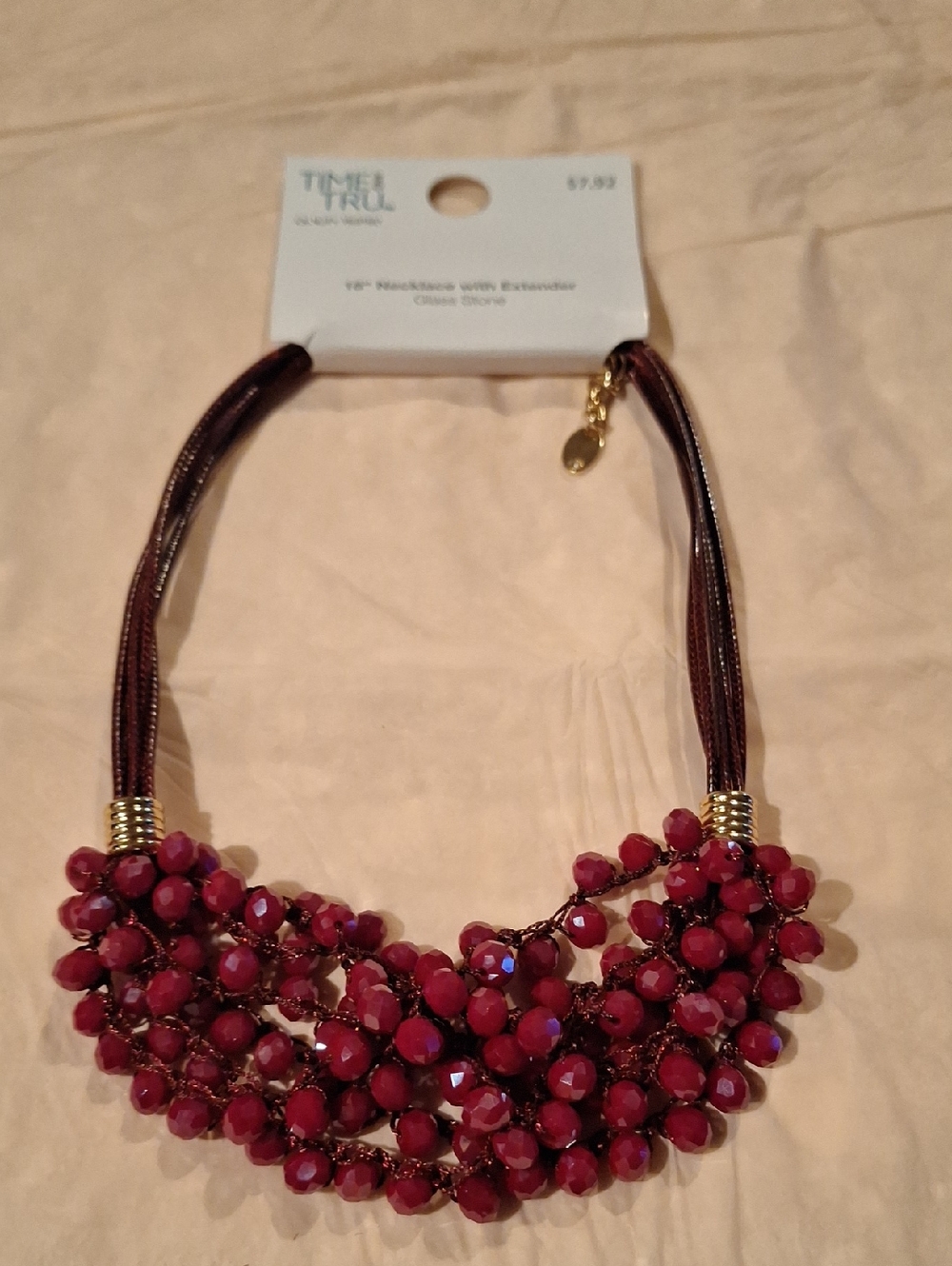 Time and Tru Maroon Beaded Statement Necklace